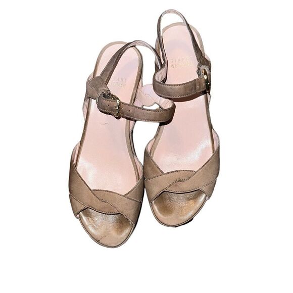 Stuart Weitzman Tan Wedge Sandals Size 6 1/2 M - Picture 1 of 6